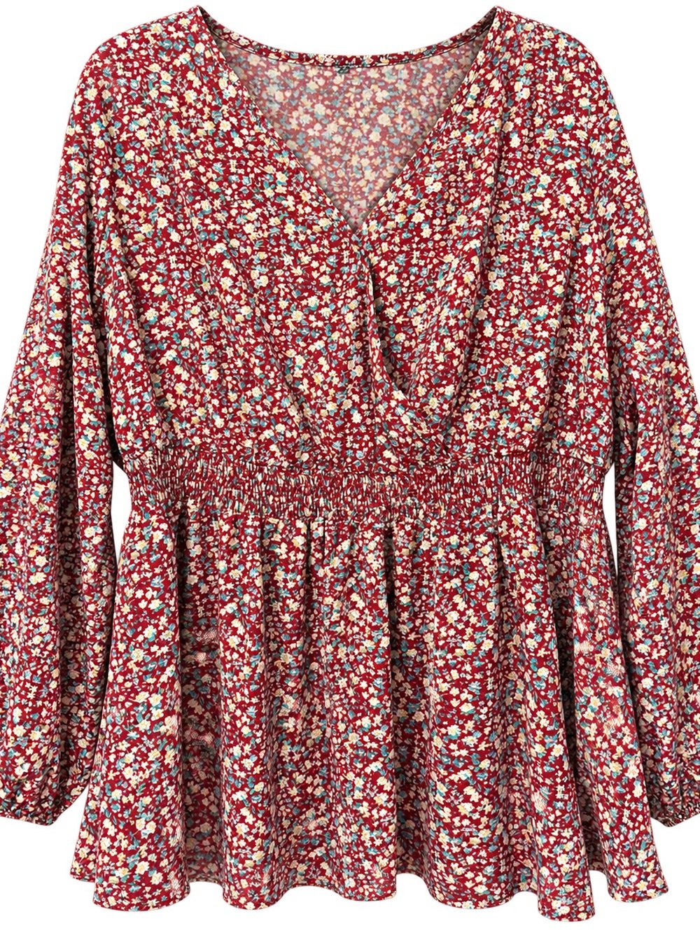 BloomChic Floral Peplum Blouse 22-24 Cottagecore Boho Smocked Waist